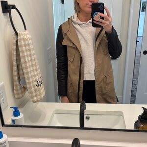 Men's Beige and Black Hooded Jacket